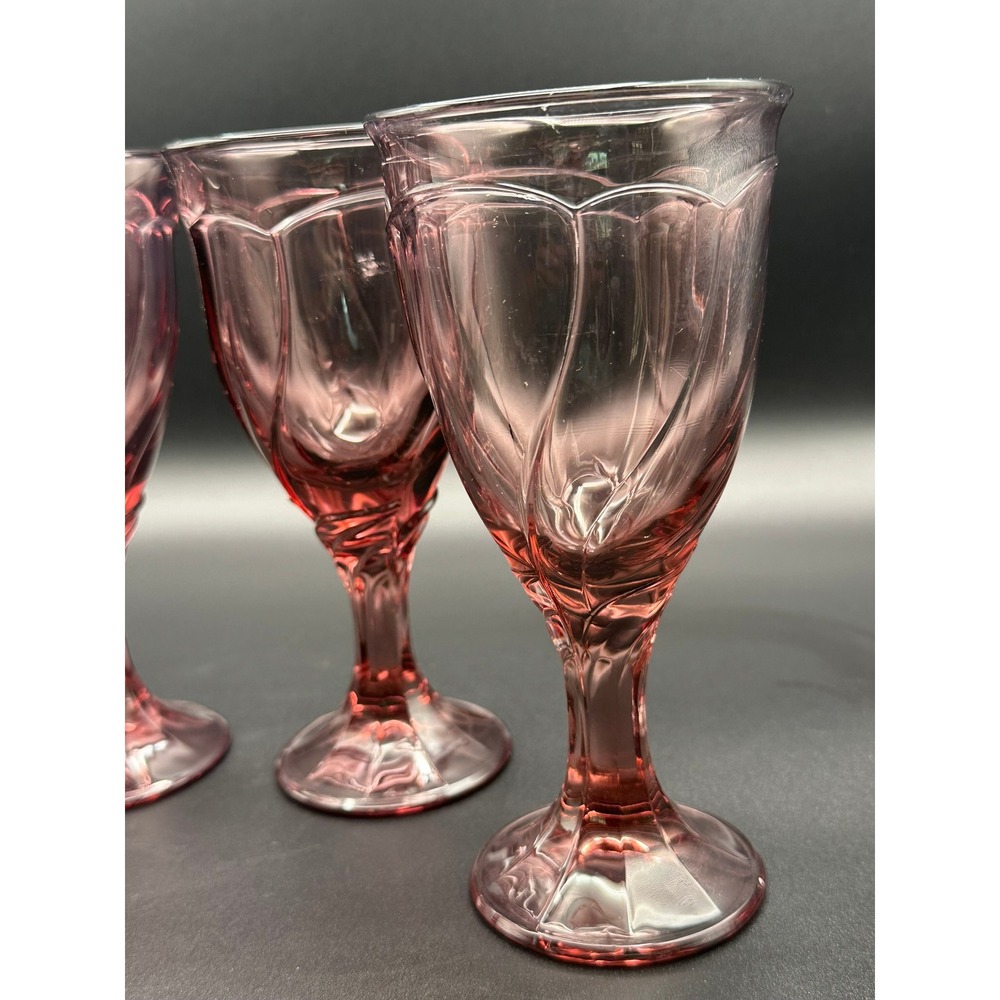 Set of 4 Noritake Sweet Swirl Amethyst Glass Goblets Vintage Purple Wine Water - Picture 8 of 13